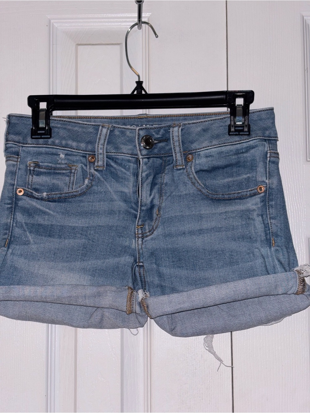 American Eagle Outfitters  Light Blue Rolled-Cuff Denim Shorts